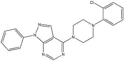 4-[4-(2-chlorophenyl)-1-piperazinyl]-1-phenyl-1H-pyrazolo[3,4-d]pyrimidine,,结构式