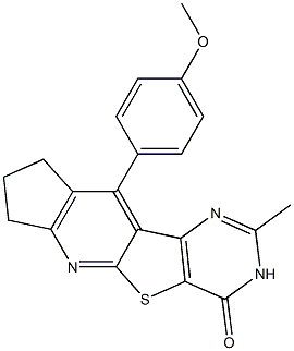 10-(4-methoxyphenyl)-2-methyl-8,9-dihydro-3H-cyclopenta[5',6']pyrido[3',2':4,5]thieno[3,2-d]pyrimidin-4(7H)-one Struktur