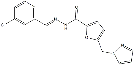 N'-(3-chlorobenzylidene)-5-(1H-pyrazol-1-ylmethyl)-2-furohydrazide 化学構造式