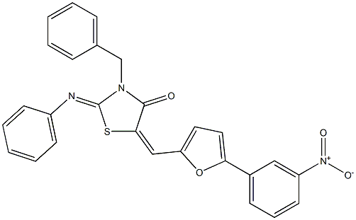 3-benzyl-5-[(5-{3-nitrophenyl}-2-furyl)methylene]-2-(phenylimino)-1,3-thiazolidin-4-one Struktur