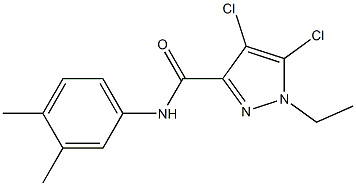 4,5-dichloro-N-(3,4-dimethylphenyl)-1-ethyl-1H-pyrazole-3-carboxamide,,结构式