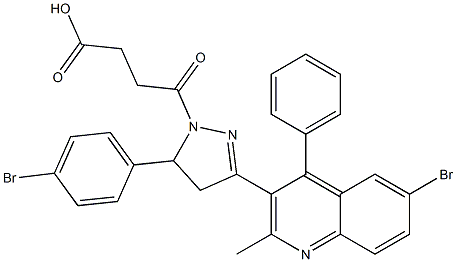 4-[3-(6-bromo-2-methyl-4-phenylquinolin-3-yl)-5-(4-bromophenyl)-4,5-dihydro-1H-pyrazol-1-yl]-4-oxobutanoic acid 化学構造式