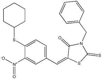 3-benzyl-5-{4-(cyclohexylsulfanyl)-3-nitrobenzylidene}-2-thioxo-1,3-thiazolidin-4-one 结构式