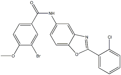 3-bromo-N-[2-(2-chlorophenyl)-1,3-benzoxazol-5-yl]-4-methoxybenzamide,,结构式