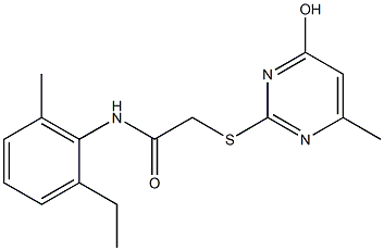 N-(2-ethyl-6-methylphenyl)-2-[(4-hydroxy-6-methyl-2-pyrimidinyl)sulfanyl]acetamide 结构式