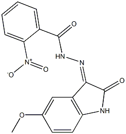 2-nitro-N'-(5-methoxy-2-oxo-1,2-dihydro-3H-indol-3-ylidene)benzohydrazide 结构式