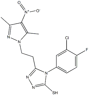 4-(3-chloro-4-fluorophenyl)-3-(2-{4-nitro-3,5-dimethyl-1H-pyrazol-1-yl}ethyl)-5-sulfanyl-4H-1,2,4-triazole 化学構造式