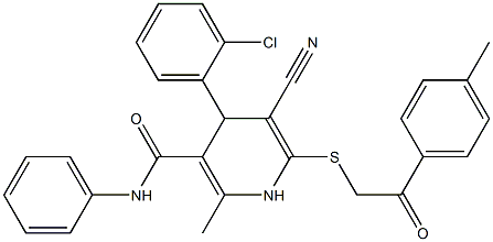 4-(2-chlorophenyl)-5-cyano-2-methyl-6-{[2-(4-methylphenyl)-2-oxoethyl]sulfanyl}-N-phenyl-1,4-dihydro-3-pyridinecarboxamide,,结构式