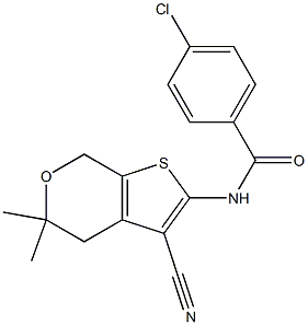 4-chloro-N-(3-cyano-5,5-dimethyl-4,7-dihydro-5H-thieno[2,3-c]pyran-2-yl)benzamide 化学構造式