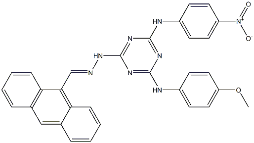 9-anthracenecarbaldehyde [4-{4-nitroanilino}-6-(4-methoxyanilino)-1,3,5-triazin-2-yl]hydrazone Structure