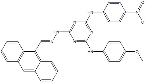 9-anthracenecarbaldehyde [4-{4-nitroanilino}-6-(4-methoxyanilino)-1,3,5-triazin-2-yl]hydrazone Struktur