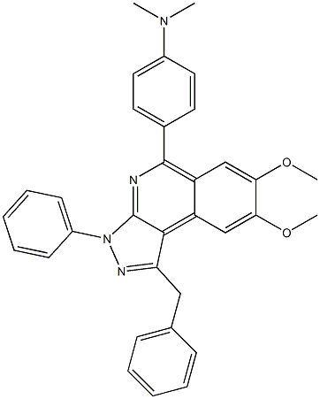 4-(1-benzyl-7,8-dimethoxy-3-phenyl-3H-pyrazolo[3,4-c]isoquinolin-5-yl)-N,N-dimethylaniline 结构式