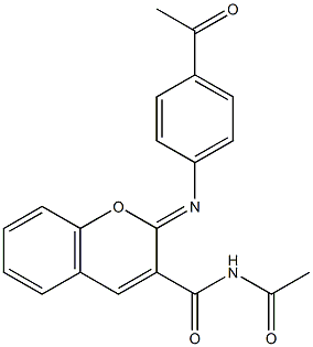 N-acetyl-2-[(4-acetylphenyl)imino]-2H-chromene-3-carboxamide 化学構造式