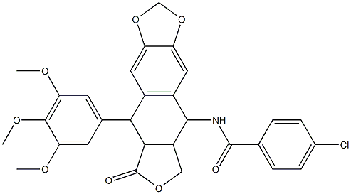 4-chloro-N-[8-oxo-9-(3,4,5-trimethoxyphenyl)-5,5a,6,8,8a,9-hexahydrofuro[3',4':6,7]naphtho[2,3-d][1,3]dioxol-5-yl]benzamide,,结构式