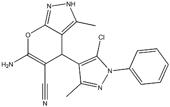 6-amino-4-(5-chloro-3-methyl-1-phenyl-1H-pyrazol-4-yl)-3-methyl-2,4-dihydropyrano[2,3-c]pyrazole-5-carbonitrile 结构式