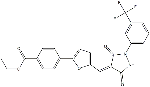 ethyl 4-[5-({3,5-dioxo-1-[3-(trifluoromethyl)phenyl]-4-pyrazolidinylidene}methyl)-2-furyl]benzoate Structure