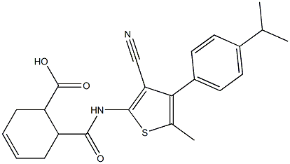 6-({[3-cyano-4-(4-isopropylphenyl)-5-methyl-2-thienyl]amino}carbonyl)-3-cyclohexene-1-carboxylic acid Structure
