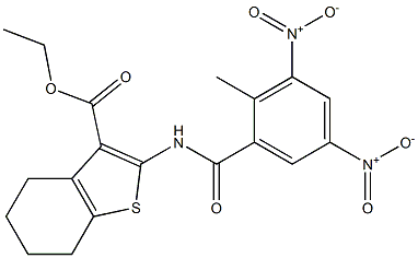 ethyl 2-({3,5-bisnitro-2-methylbenzoyl}amino)-4,5,6,7-tetrahydro-1-benzothiophene-3-carboxylate Struktur