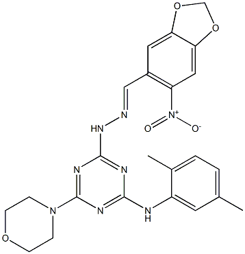 6-nitro-1,3-benzodioxole-5-carbaldehyde [4-(2,5-dimethylanilino)-6-(4-morpholinyl)-1,3,5-triazin-2-yl]hydrazone,,结构式