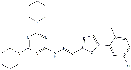 5-(5-chloro-2-methylphenyl)-2-furaldehyde [4,6-di(1-piperidinyl)-1,3,5-triazin-2-yl]hydrazone,,结构式