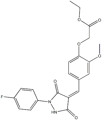 ethyl (4-{[1-(4-fluorophenyl)-3,5-dioxo-4-pyrazolidinylidene]methyl}-2-methoxyphenoxy)acetate Struktur