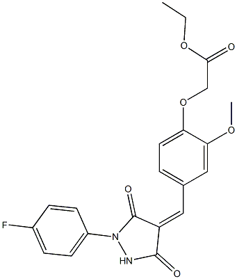 ethyl (4-{[1-(4-fluorophenyl)-3,5-dioxo-4-pyrazolidinylidene]methyl}-2-methoxyphenoxy)acetate Structure