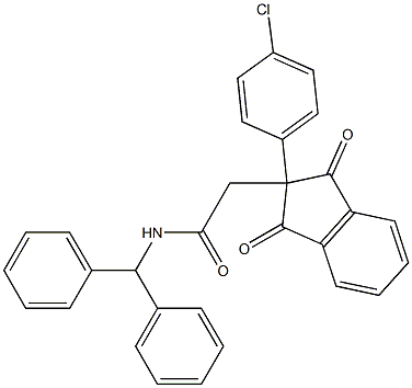 N-benzhydryl-2-[2-(4-chlorophenyl)-1,3-dioxo-2,3-dihydro-1H-inden-2-yl]acetamide 化学構造式