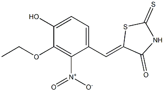 5-{3-ethoxy-4-hydroxy-2-nitrobenzylidene}-2-thioxo-1,3-thiazolidin-4-one 化学構造式