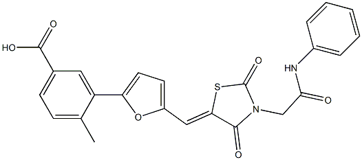 3-(5-{[3-(2-anilino-2-oxoethyl)-2,4-dioxo-1,3-thiazolidin-5-ylidene]methyl}-2-furyl)-4-methylbenzoic acid,,结构式