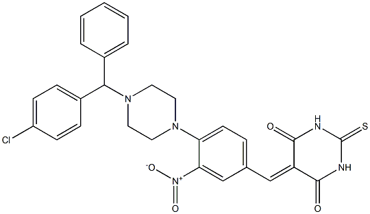 5-{4-{4-[(4-chlorophenyl)(phenyl)methyl]-1-piperazinyl}-3-nitrobenzylidene}-2-thioxodihydro-4,6(1H,5H)-pyrimidinedione,,结构式