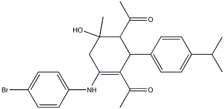1,5-diacetyl-2-(4-bromoanilino)-4-hydroxy-6-(4-isopropylphenyl)-4-methyl-1-cyclohexene Struktur