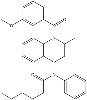 N-[1-(3-methoxybenzoyl)-2-methyl-1,2,3,4-tetrahydro-4-quinolinyl]-N-phenylhexanamide 结构式