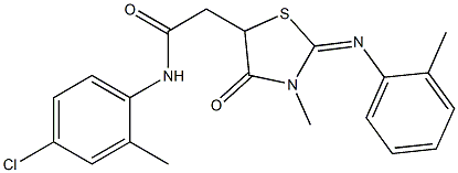 N-(4-chloro-2-methylphenyl)-2-{3-methyl-2-[(2-methylphenyl)imino]-4-oxo-1,3-thiazolidin-5-yl}acetamide Struktur