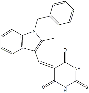 5-[(1-benzyl-2-methyl-1H-indol-3-yl)methylene]-2-thioxodihydro-4,6(1H,5H)-pyrimidinedione,,结构式