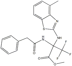 methyl 3,3,3-trifluoro-2-[(4-methyl-1,3-benzothiazol-2-yl)amino]-2-[(phenylacetyl)amino]propanoate,,结构式