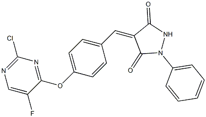 4-{4-[(2-chloro-5-fluoro-4-pyrimidinyl)oxy]benzylidene}-1-phenyl-3,5-pyrazolidinedione,,结构式