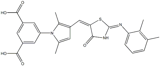5-[3-({2-[(2,3-dimethylphenyl)imino]-4-oxo-1,3-thiazolidin-5-ylidene}methyl)-2,5-dimethyl-1H-pyrrol-1-yl]isophthalic acid,,结构式