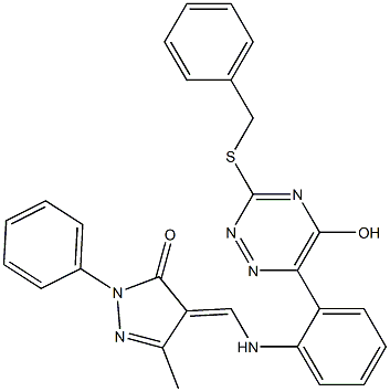  4-({2-[3-(benzylsulfanyl)-5-hydroxy-1,2,4-triazin-6-yl]anilino}methylene)-5-methyl-2-phenyl-2,4-dihydro-3H-pyrazol-3-one