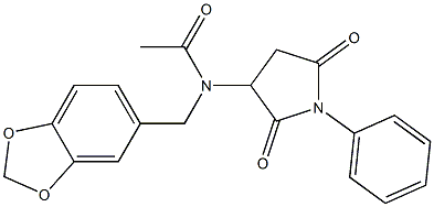 N-(1,3-benzodioxol-5-ylmethyl)-N-(2,5-dioxo-1-phenyl-3-pyrrolidinyl)acetamide 结构式