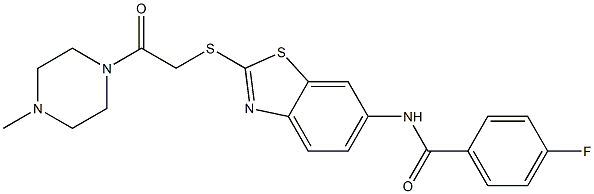 4-fluoro-N-(2-{[2-(4-methyl-1-piperazinyl)-2-oxoethyl]sulfanyl}-1,3-benzothiazol-6-yl)benzamide 结构式