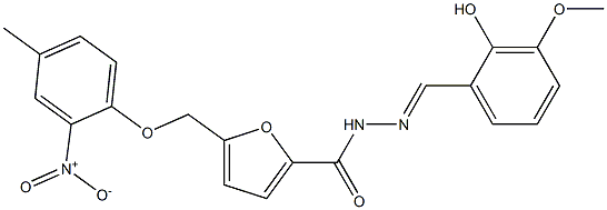 N'-(2-hydroxy-3-methoxybenzylidene)-5-({2-nitro-4-methylphenoxy}methyl)-2-furohydrazide,,结构式