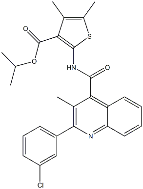 isopropyl 2-({[2-(3-chlorophenyl)-3-methyl-4-quinolinyl]carbonyl}amino)-4,5-dimethyl-3-thiophenecarboxylate 化学構造式
