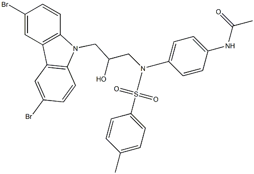 N-(4-{[3-(3,6-dibromo-9H-carbazol-9-yl)-2-hydroxypropyl][(4-methylphenyl)sulfonyl]amino}phenyl)acetamide Struktur