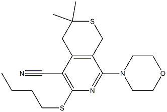 6-(butylsulfanyl)-3,3-dimethyl-8-morpholin-4-yl-3,4-dihydro-1H-thiopyrano[3,4-c]pyridine-5-carbonitrile Struktur
