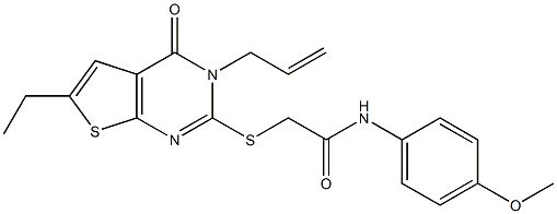 2-[(3-allyl-6-ethyl-4-oxo-3,4-dihydrothieno[2,3-d]pyrimidin-2-yl)sulfanyl]-N-(4-methoxyphenyl)acetamide 化学構造式