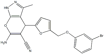 6-amino-4-{5-[(3-bromophenoxy)methyl]-2-furyl}-3-methyl-1,4-dihydropyrano[2,3-c]pyrazole-5-carbonitrile Structure