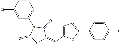 3-(3-chlorophenyl)-5-{[5-(4-chlorophenyl)-2-furyl]methylene}-1,3-thiazolidine-2,4-dione 结构式