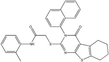 N-(2-methylphenyl)-2-{[3-(1-naphthyl)-4-oxo-3,4,5,6,7,8-hexahydro[1]benzothieno[2,3-d]pyrimidin-2-yl]sulfanyl}acetamide Structure