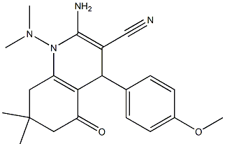 2-amino-1-(dimethylamino)-4-(4-methoxyphenyl)-7,7-dimethyl-5-oxo-1,4,5,6,7,8-hexahydroquinoline-3-carbonitrile Struktur