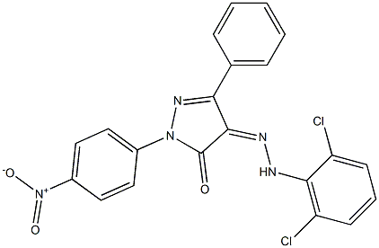 1-(4-nitrophenyl)-3-phenyl-1H-pyrazole-4,5-dione 4-[N-(2,6-dichlorophenyl)hydrazone] 化学構造式